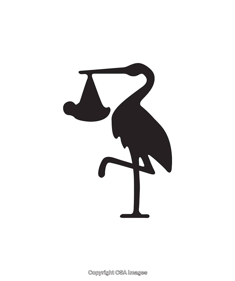 Black and White Stork Icon Holding Baby Silhouette