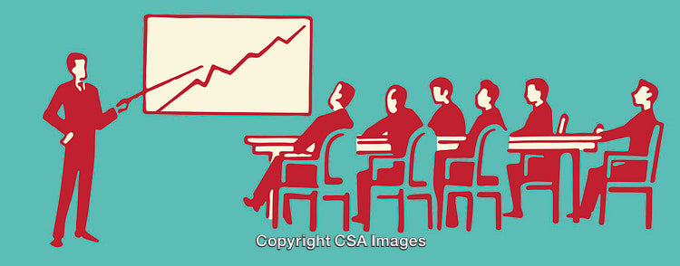 Illustration of Business Presentation Showing Growth to Team Members