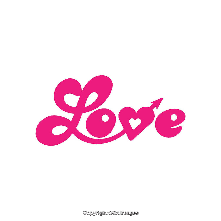 Pink Stylized Love Text with Heart Design on White Background
