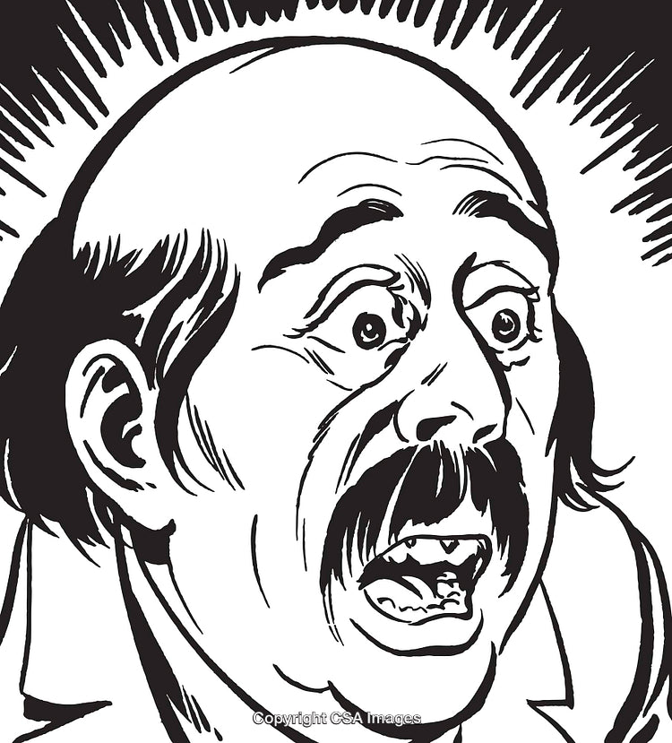 Retro Style Black and White Illustration of Shocked Bearded Man