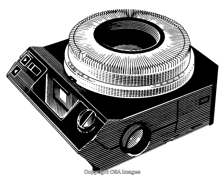 Vintage Slide Projector Engraving in Black and White Artwork