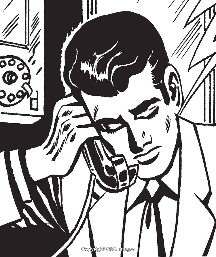 Retro Comic Style Man Talking On a Vintage Telephone