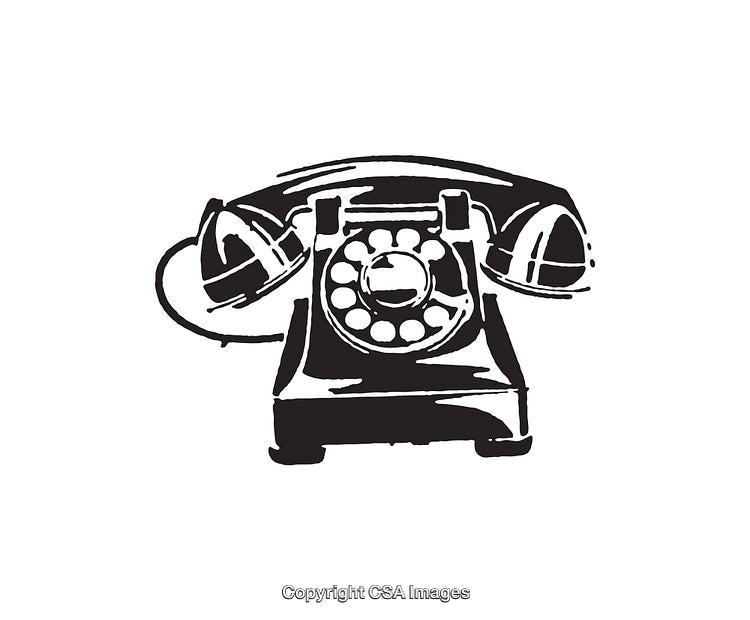 Vintage Style Black and White Rotary Telephone Line Art Illustration