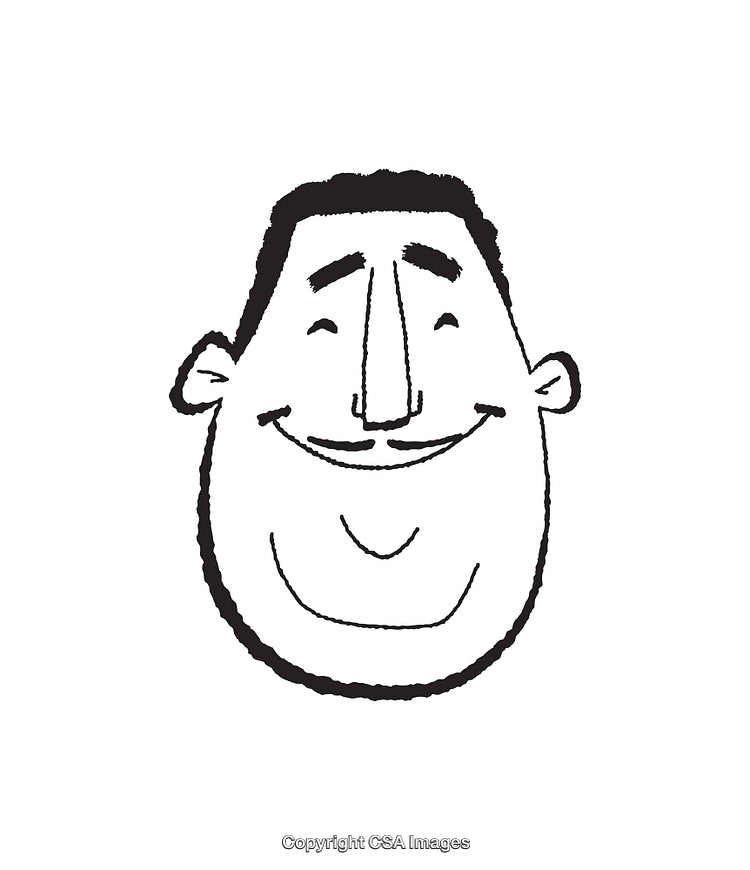 Smiling Face of a Male Character in Black and White Line Art
