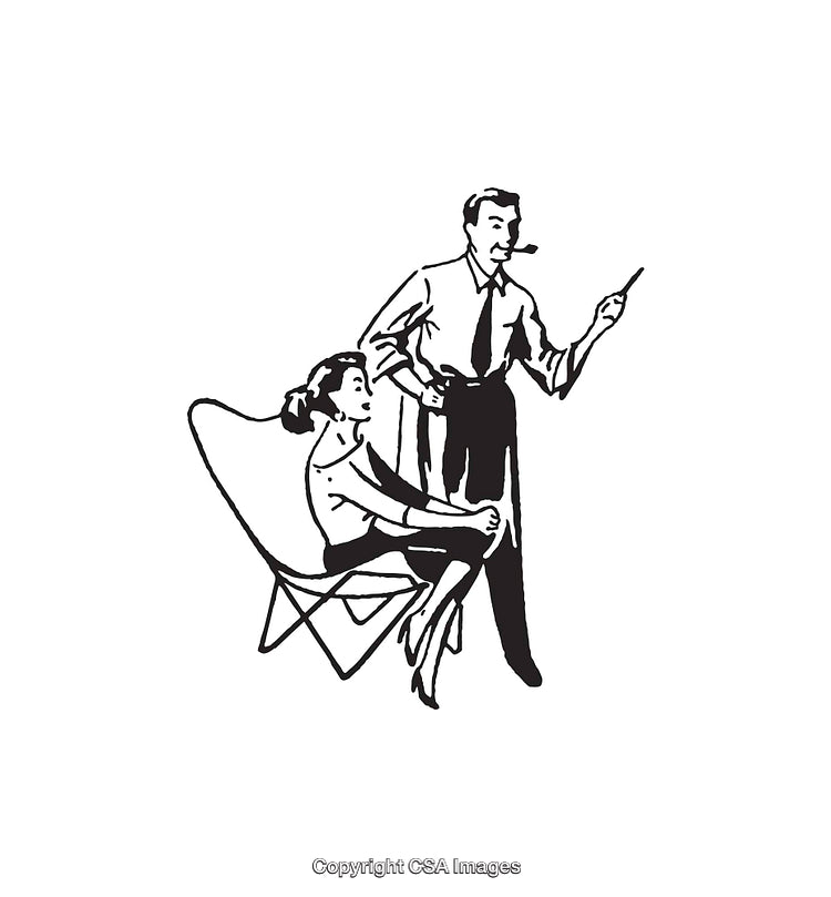 Black and White Illustration of a Couple in a Domestic Scene