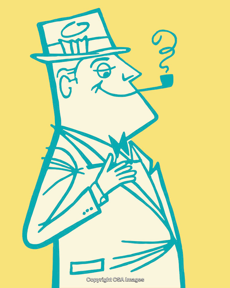 Stylized Cartoon Illustration of a Businessman with a Pipe and Hat