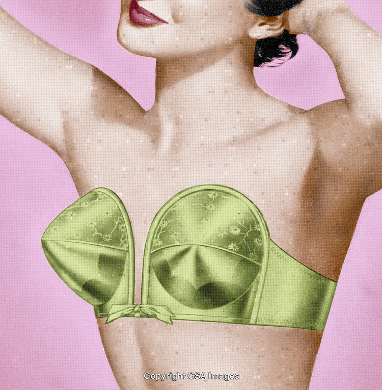 Vintage Illustration of a Woman Wearing Stylish Green Lingerie on Pink Background