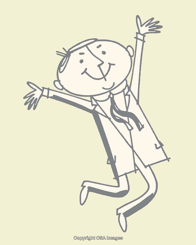 Businessman Joyfully Jumping in Cartoon Style Line Art