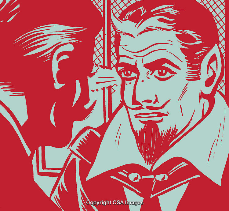 Retro Illustration of Two Men Engaged in a Vintage Conversation