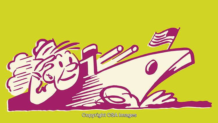 Playful Cartoon-Style Illustration Featuring a Boat and Cheerful Character Design