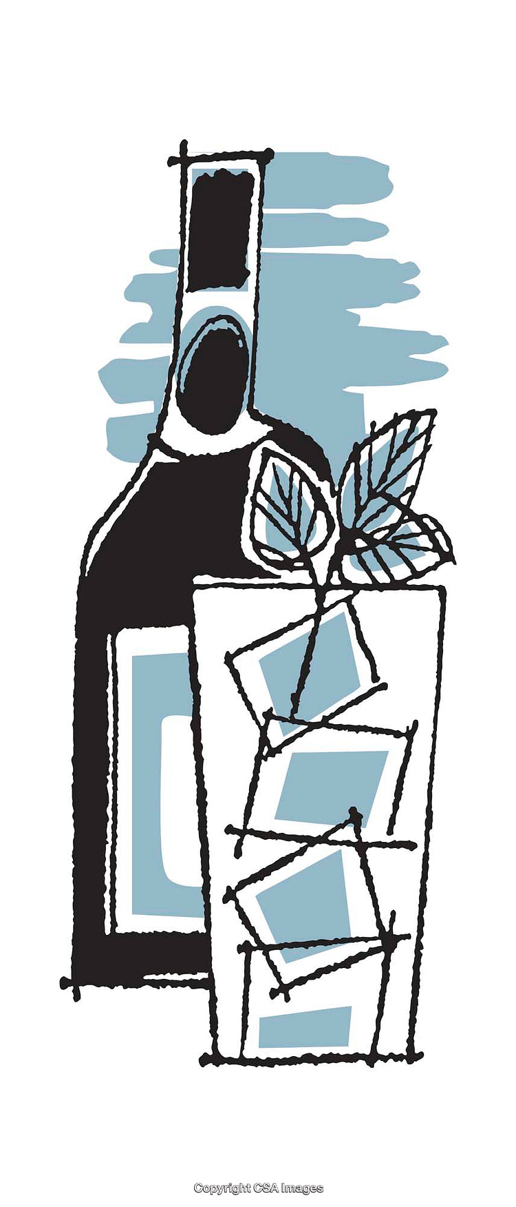 Stylish Illustration of a Drink with Glass and Bottle, Minimalist Style