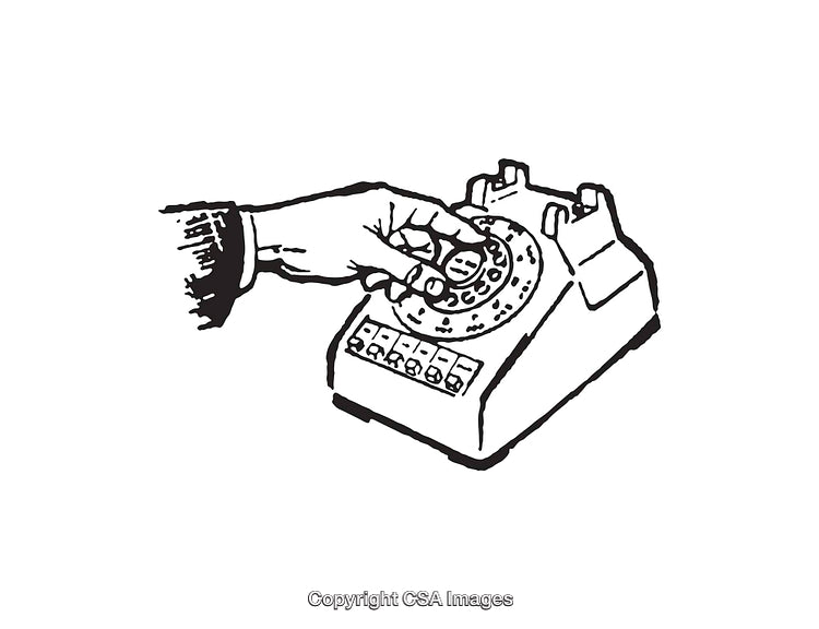 Hand Operating a Classic Rotary Dial Phone Line Art