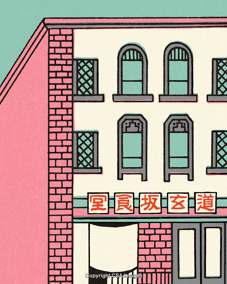 Illustration of a Vintage Style Building With Asian Architectural Details