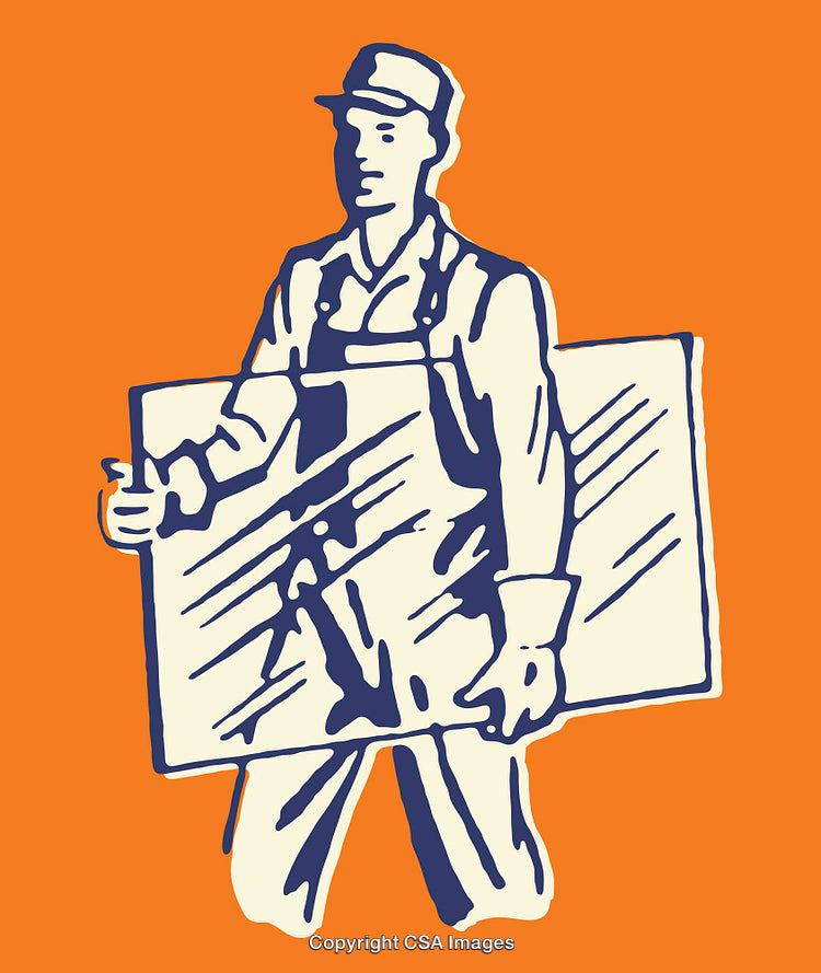 Retro Style Worker Carrying Glass in Bold Line Art Design