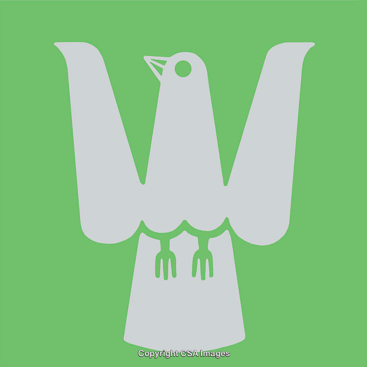 Minimalist Graphic Design of Stylized Bird on Green Background