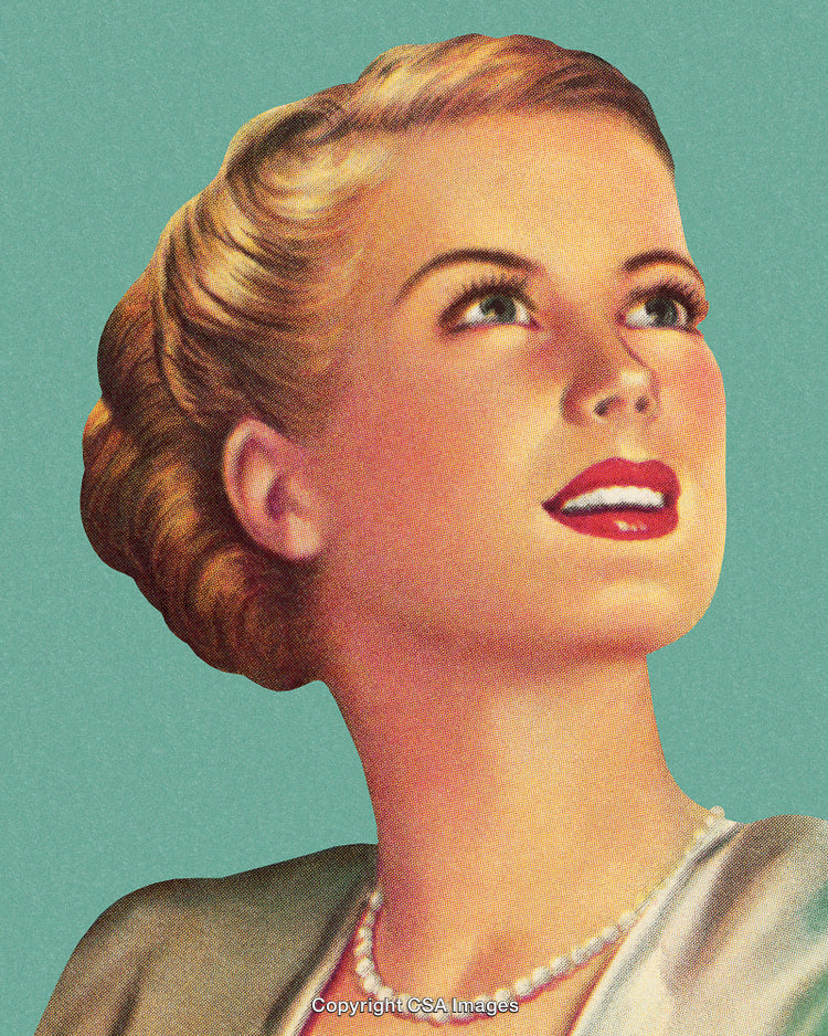 Vintage Illustration of Elegantly Styled Woman With Light Blue Background