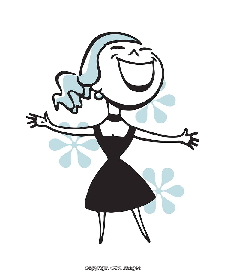 Cheerful Cartoon Woman Expressing Joy in a Snappy Retro Illustration Style