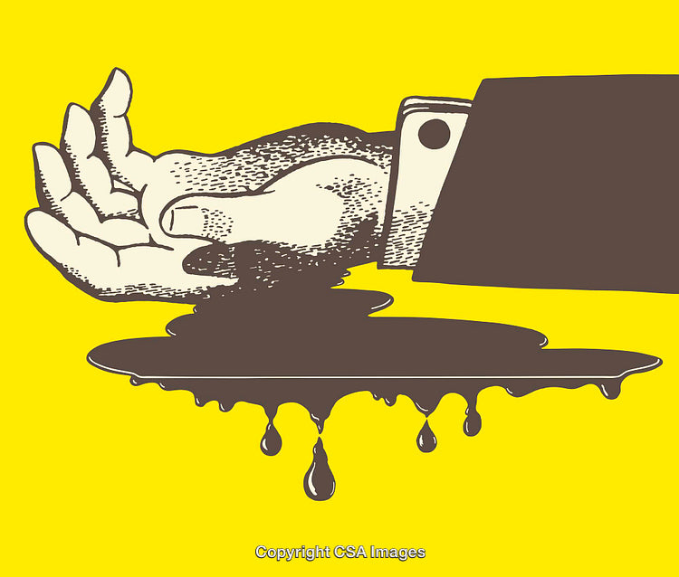 Artistic Illustration of Dripping Hand on Yellow Background