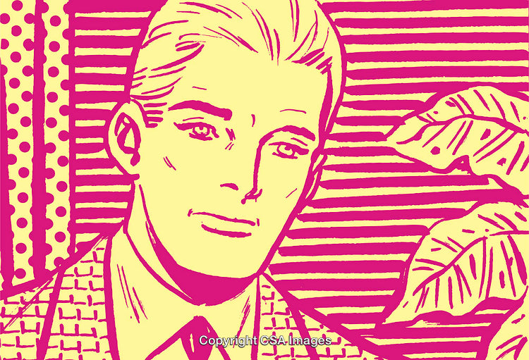 Pop Art Style Illustration of Man With Bold Colors and Graphic Elements