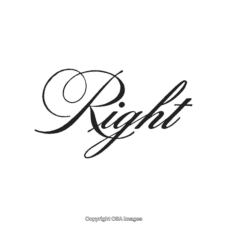 Elegant Calligraphy Text Depicting the Word Right in Cursive Style