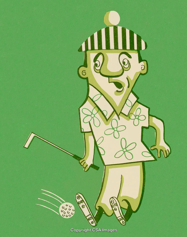 Cartoon Character Playing Golf in Fun Playful Style Illustration