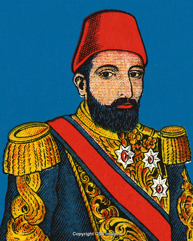 Vintage Ottoman Era Illustration of a Distinguished Sultan in a Detailed Uniform