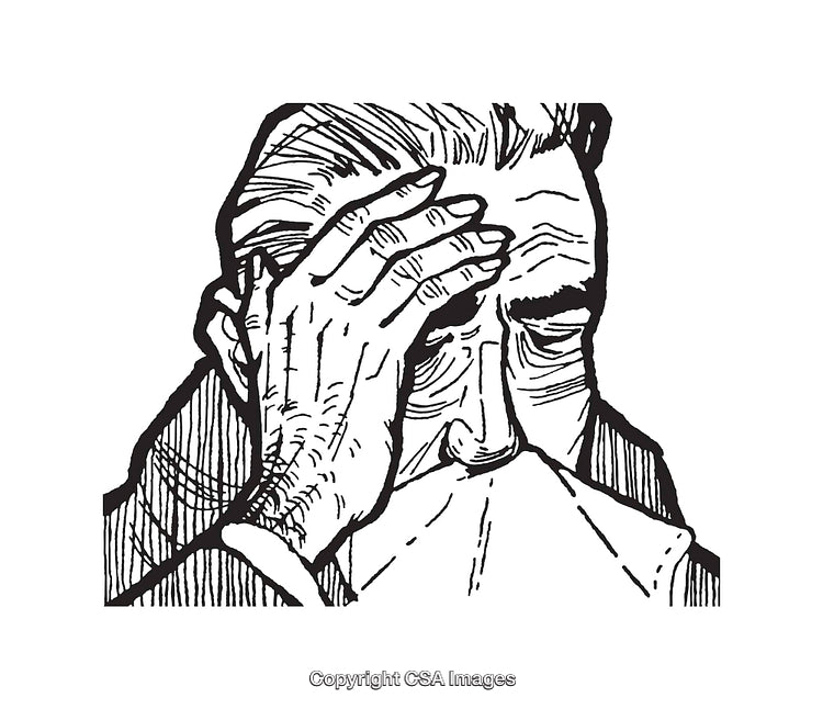 Emotive Black and White Line Art Illustration of a Distressed Figure
