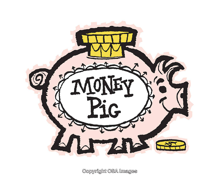 Playful Piggy Bank Illustration with Coin and Money Text