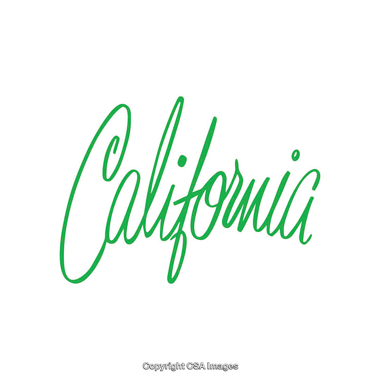 Simple Green Script Word Design Highlighting California on White Background