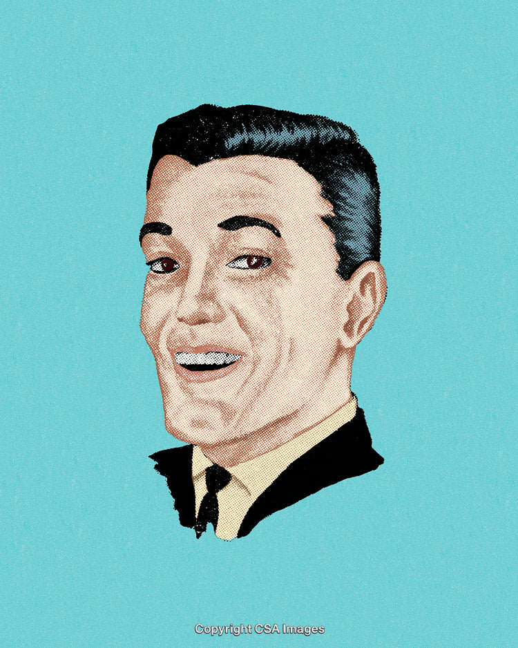 Retro Illustration of a Smiling Man on a Bright Aqua Background