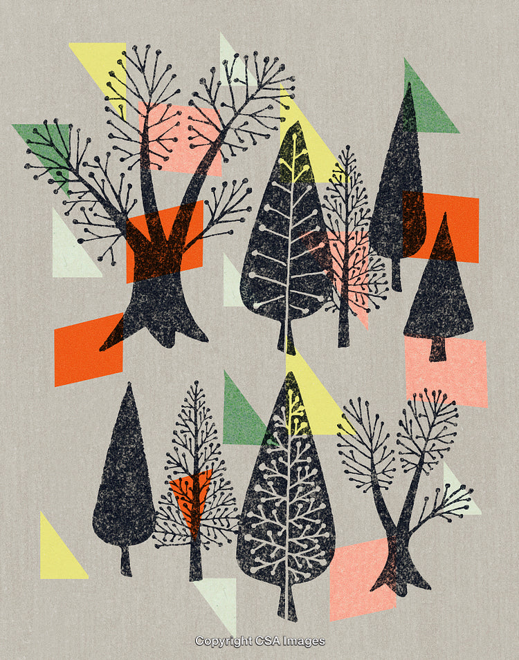 Abstract Artistic Depiction of Trees with Vibrant Geometric Overlays