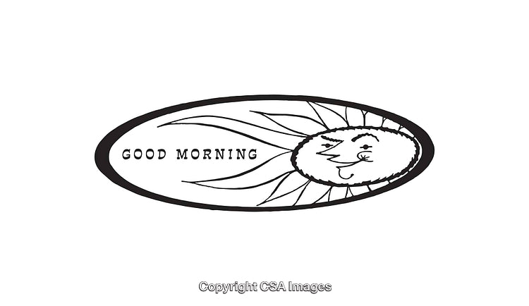 Black And White Line Art Illustration of a Sun with Good Morning Text