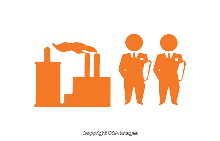 Orange Industrial Icons of Factory and Business Professionals in Unique Design