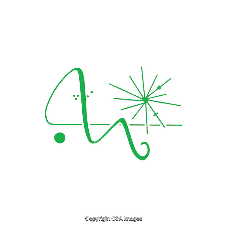 Abstract Green Dingbat Design with Geometric Shapes and Lines on White Background