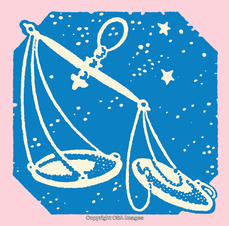 Vintage Illustration of Scales with Starry Background in Colorful Style