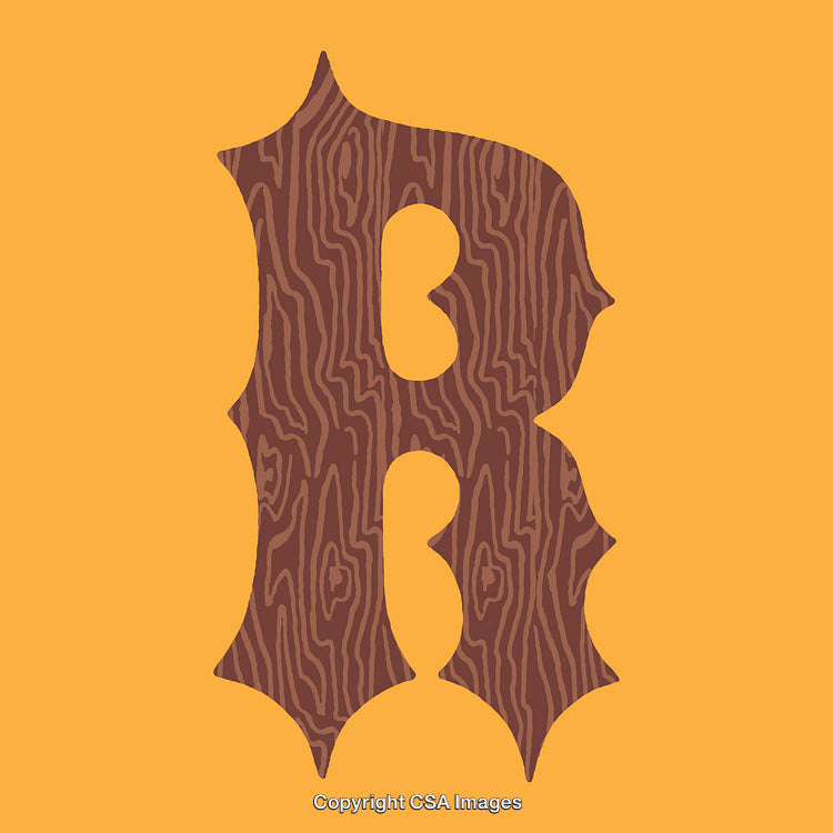 Wooden Textured Letter R on Yellow Background, Decorative Typography Design