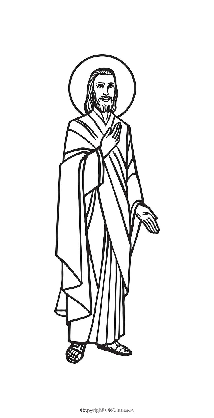 Black and White Line Art Illustration of a Person with a Halo