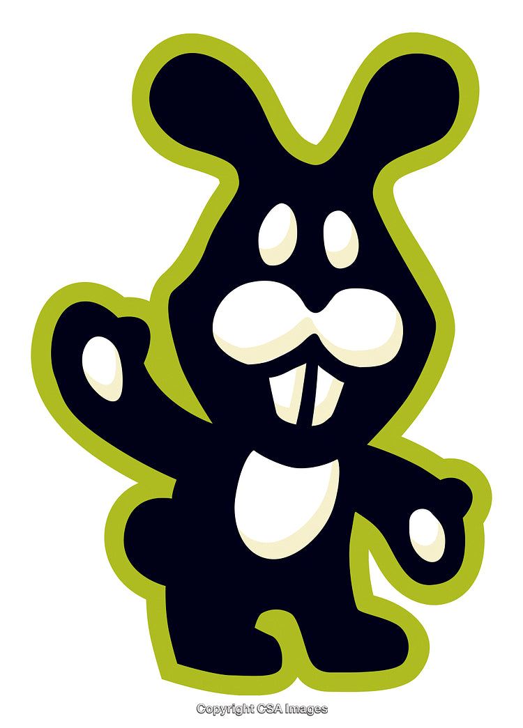 Colorful Cartoon Rabbit Character Waving With Cheerful Expression and Whimsical Style