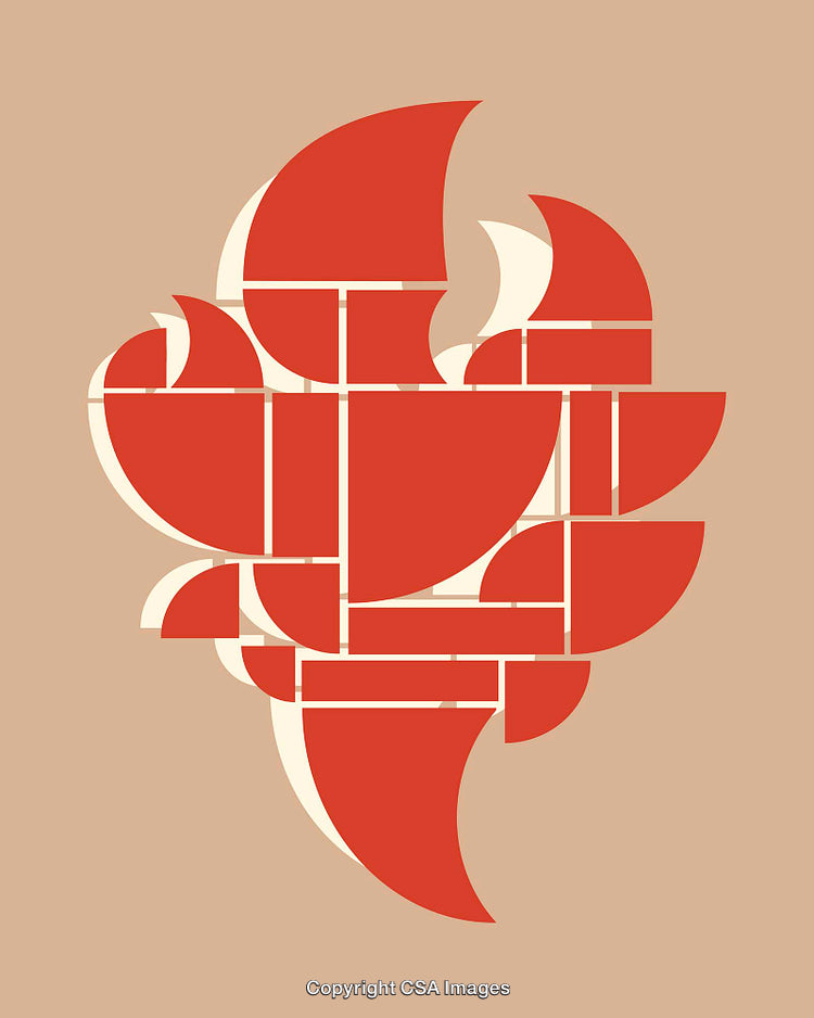 Abstract Geometric Design Featuring Red Shapes and Beige Background