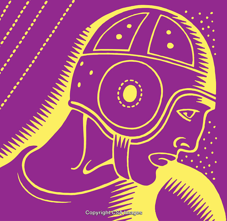 Colorful Line Art of a Person Wearing a Helmet in Abstract Style