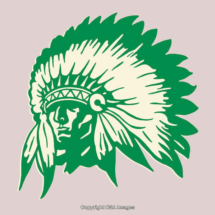 Stylized Green Line Art of a Traditional Headdress Illustration