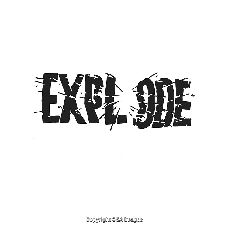 Bold Exploding Text Effect with Shattered Typography on White Background