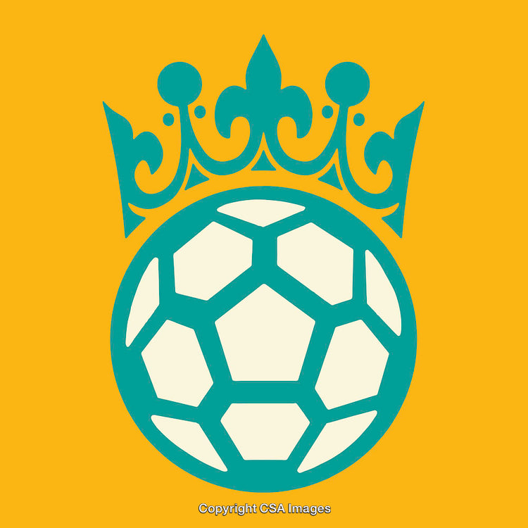 Soccer Ball with Crown Icon in Teal and Gold Design