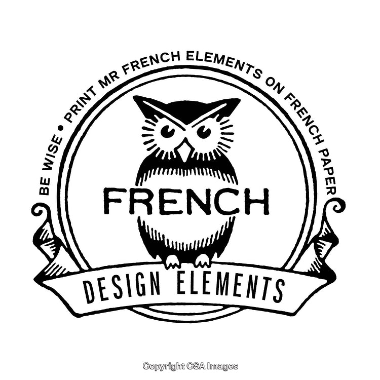 Black and White Design Featuring Owl Emblem and French Typography Elements