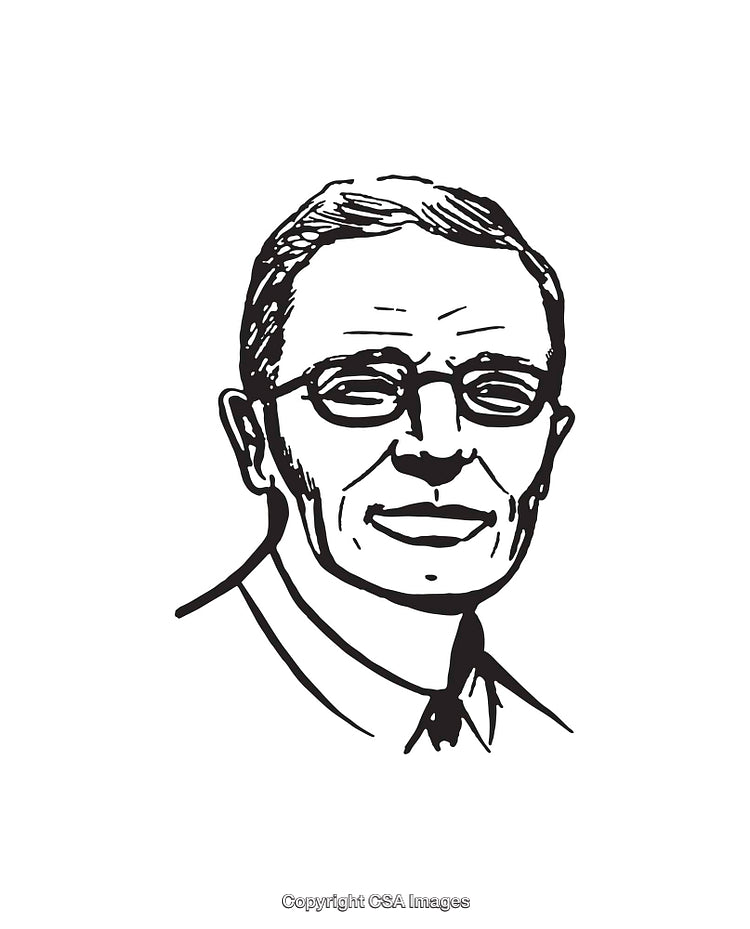 Black and White Line Drawing of an Elderly Gentleman