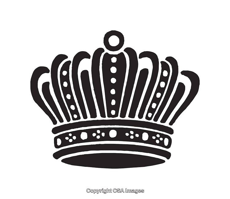 Elegant Black and White Illustration of a Crown with Intricate Details