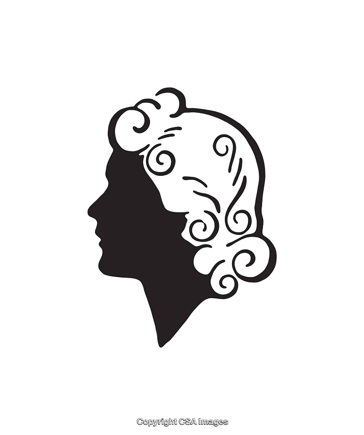Silhouette of Female Profile with Stylish Curled Hair Design in Black