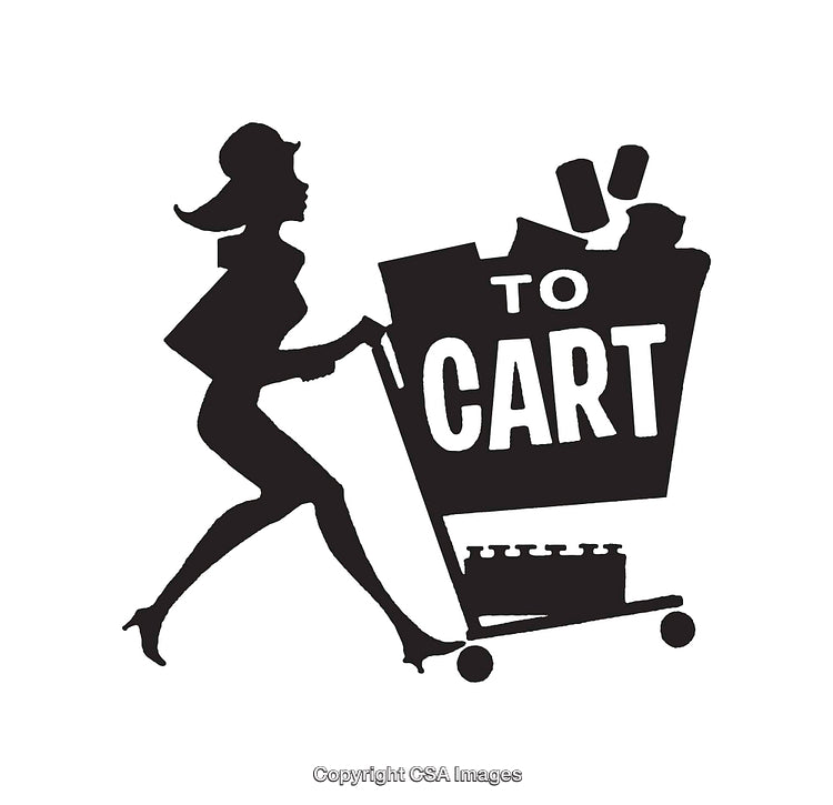 Silhouette of Woman Pushing Shopping Cart with Merchandise