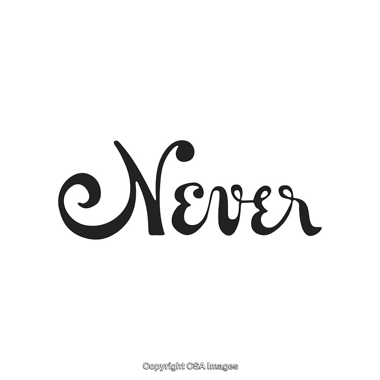 Stylish Handwritten Word 'Never' in Artistic Cursive Typography