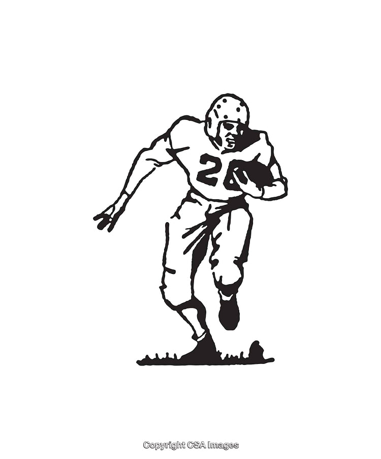 Vintage Illustration of Helmeted Football Player Running With Football